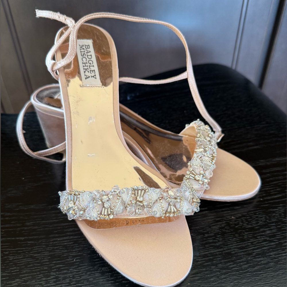 Badgley Mischka Clara Embellished Block Heel Sandals Size 7.5